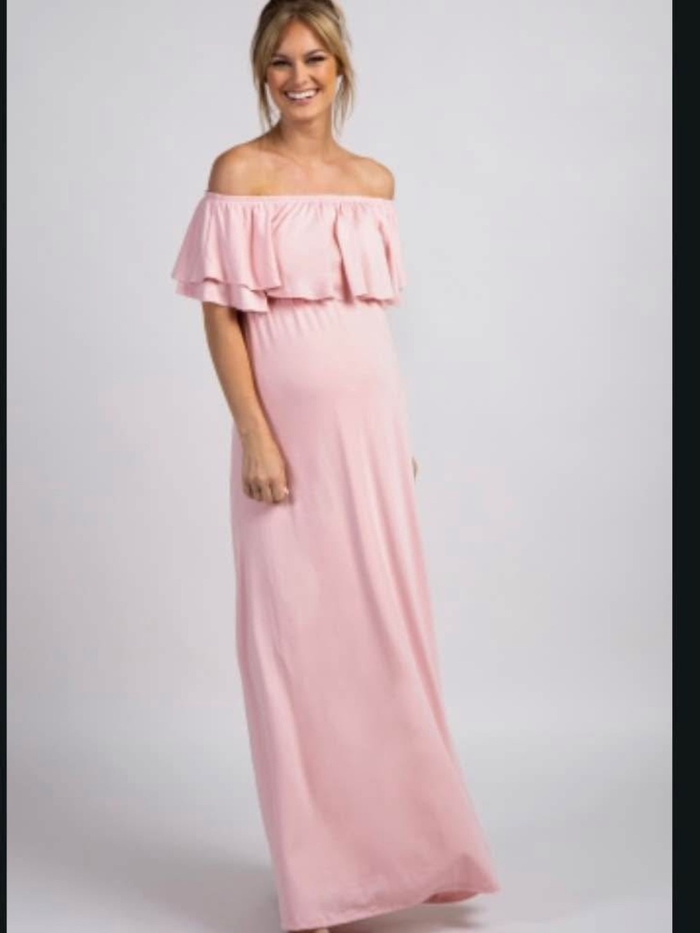 Pinkblush Light Pink Off-Shoulder Ruffle Maxi Dress